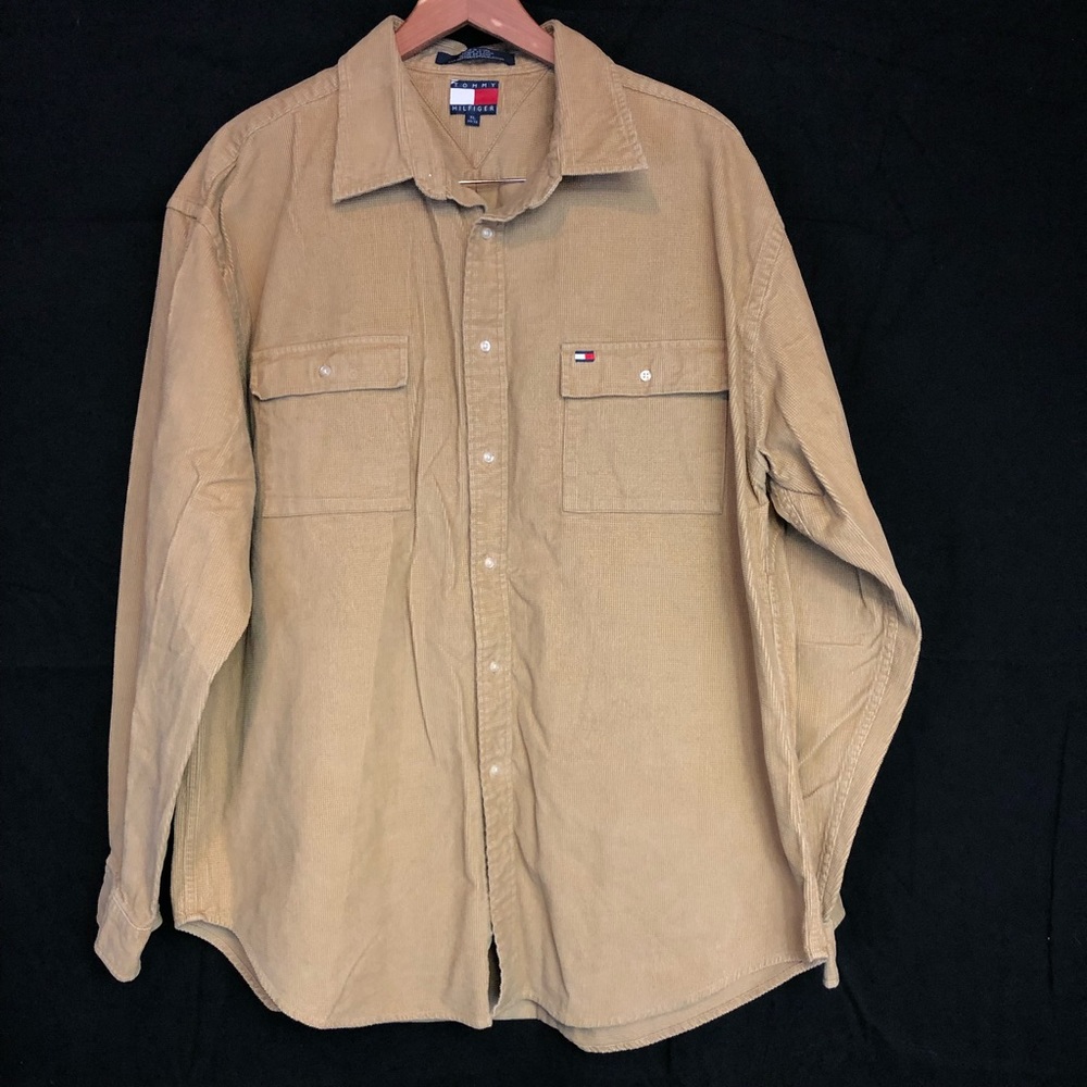 Tommy Hilfiger XL tan textured button front shirt